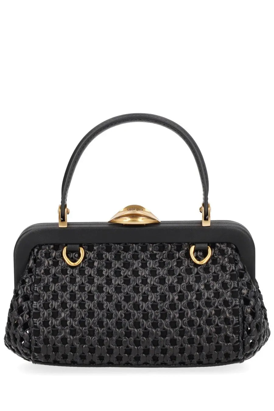 Cult gaia womens borsa zuma mini black woven leather handbag with gold-tone hardware and clasp