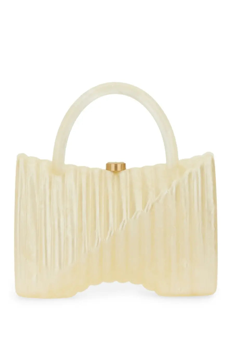 Cult Gaia women’s Cassidie bag white cream-colored ribbed acrylic clutch with curved handle and gold-tone clasp