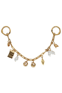 Cult gaia womens charm bijou gold gold-toned chain keychain with textured rectangular piece pearl-like beads and spiral charms