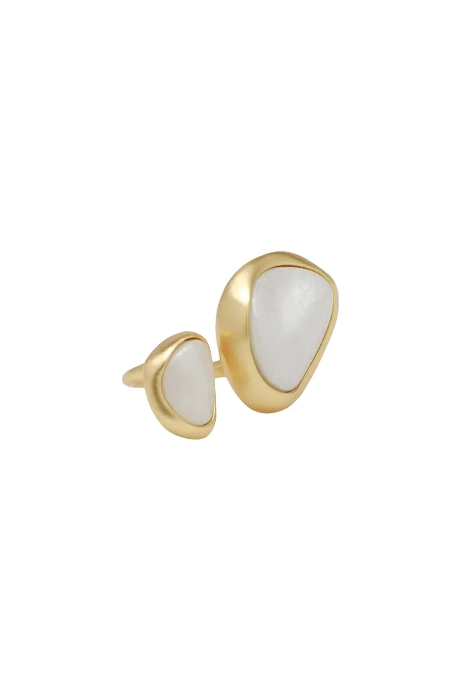 Cult Gaia women’s cleo ring gold-toned with two asymmetrical smooth white stone accents minimalist design