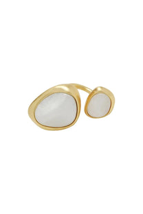 Cult Gaia women’s Cleo ring gold-toned with two smooth white stone inlays in a minimalist design