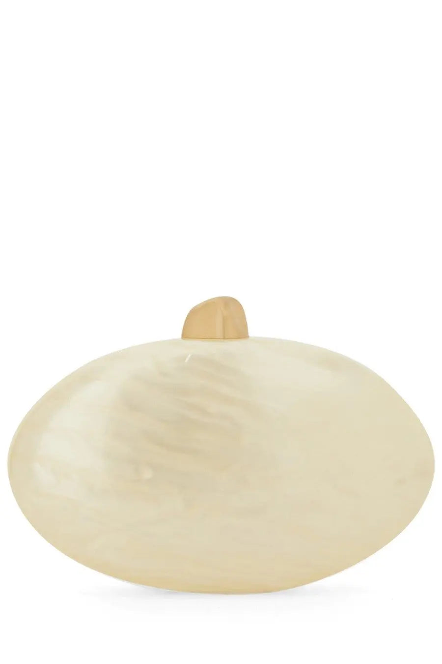Cult Gaia women’s clutch Eviana white cream-colored oval with smooth glossy finish and beige handle on top