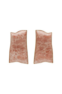 A pair of cult gaia women’s alaya blue earrings with wavy rose quartz stones and gold-toned rectangular edges