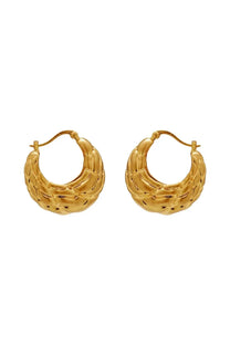 Gold-toned hoop earrings with a textured woven pattern resembling braided leather from cult gaia flour collection