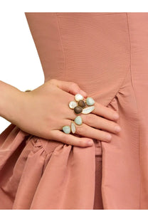 Cult gaia women’s ina ring set featuring five gold-tone rings with polished pale blue-green and warm brown stones
