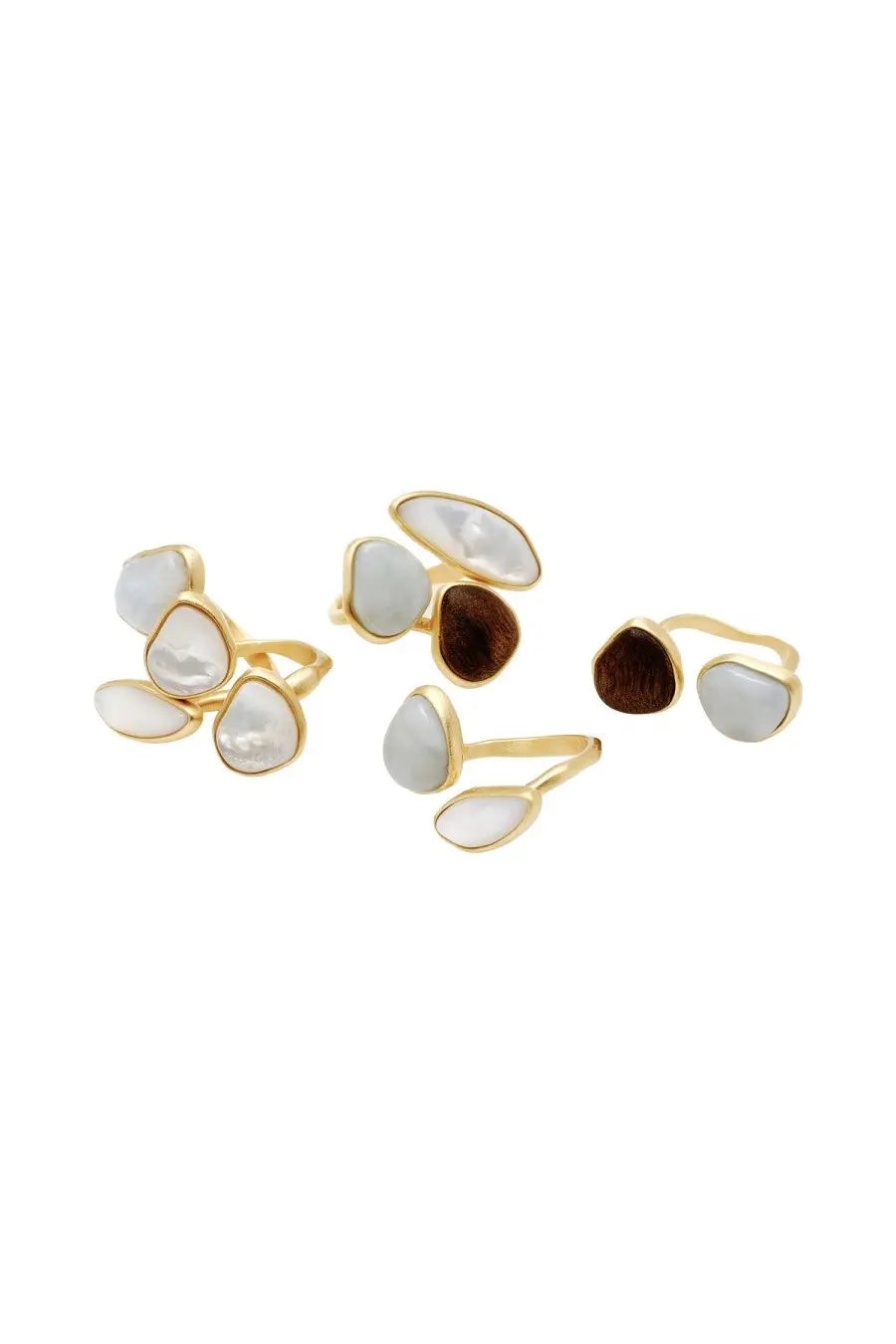 Cult gaia women’s ina ring set features gold-toned bands with irregular translucent white and dark brown stones