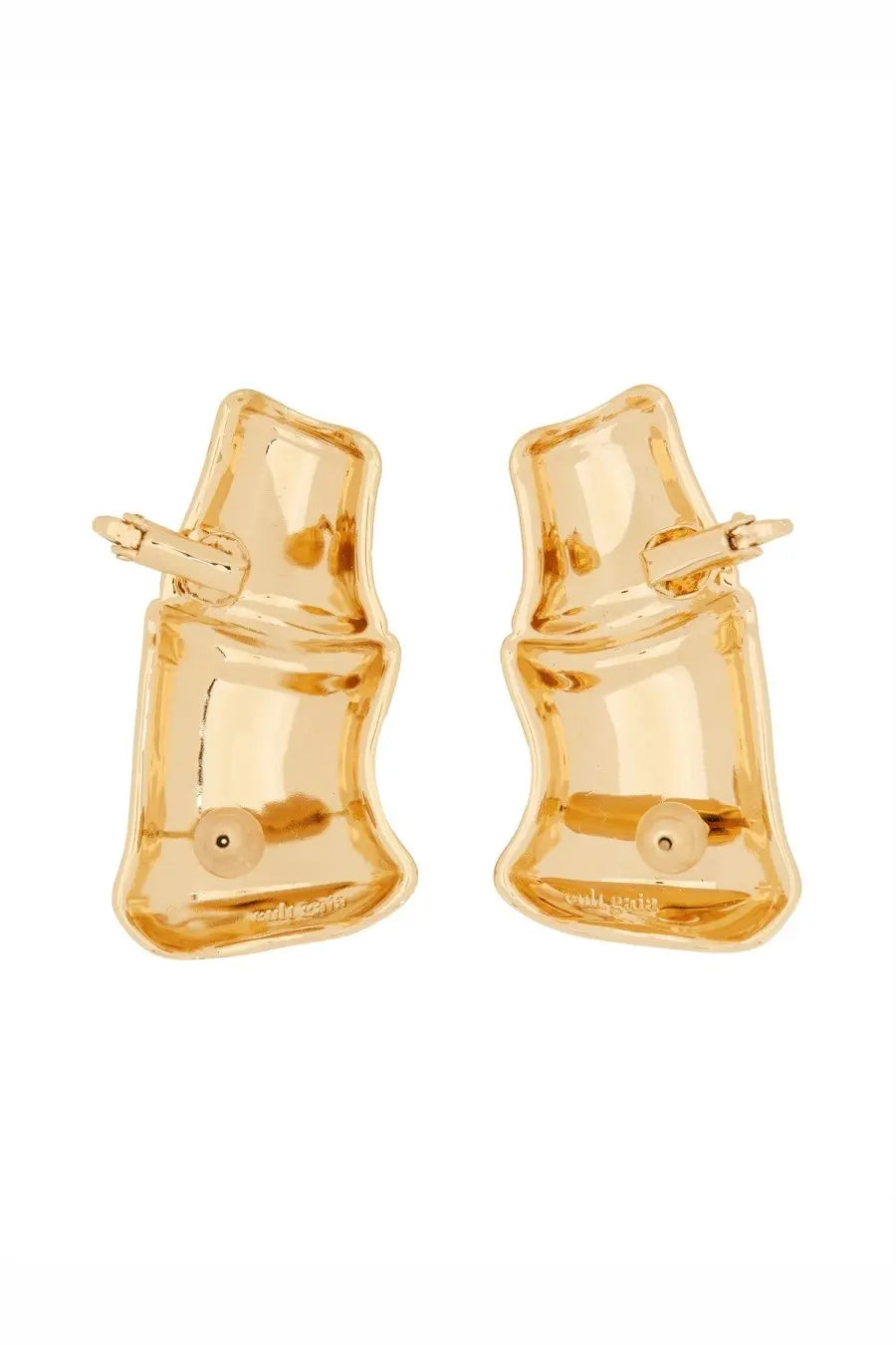 Cult Gaia women’s little girl gold bamboo-shaped stud earrings with a glossy polished metallic finish