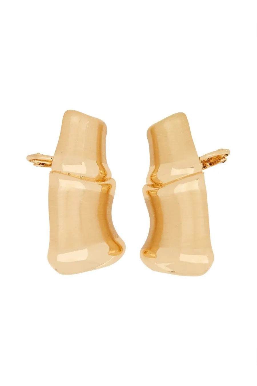 Gold-toned glossy finished cult gaia women’s little girl earrings shaped like stylized bamboo segments