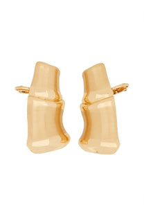 Gold-toned glossy finished cult gaia women’s little girl earrings shaped like stylized bamboo segments