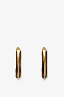 Cult Gaia women’s madeira natural wood earrings in gold tone with brown leather-like inlays and modern hoop design