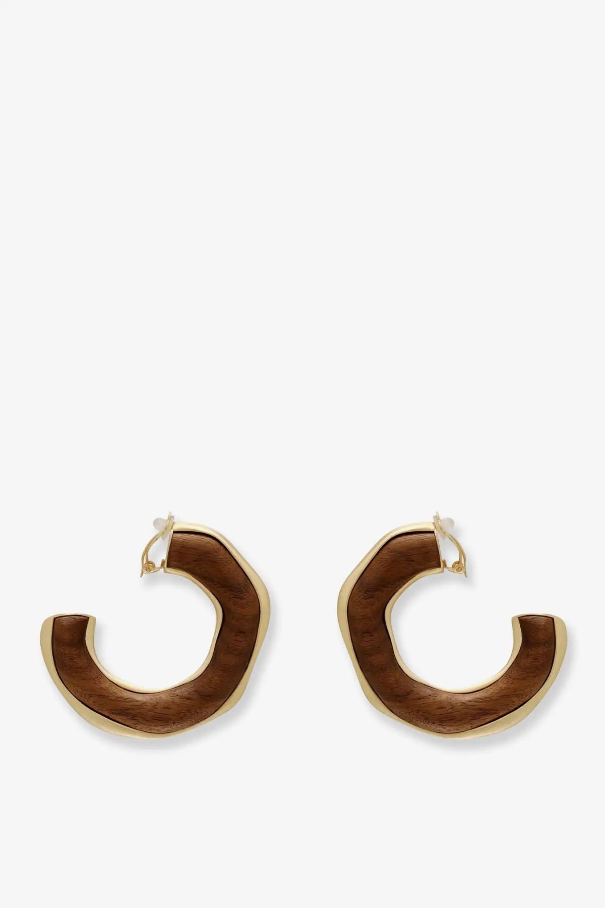 Cult Gaia women’s Madeira natural wood earrings brown with gold-tone metallic frame and brown wooden hoops