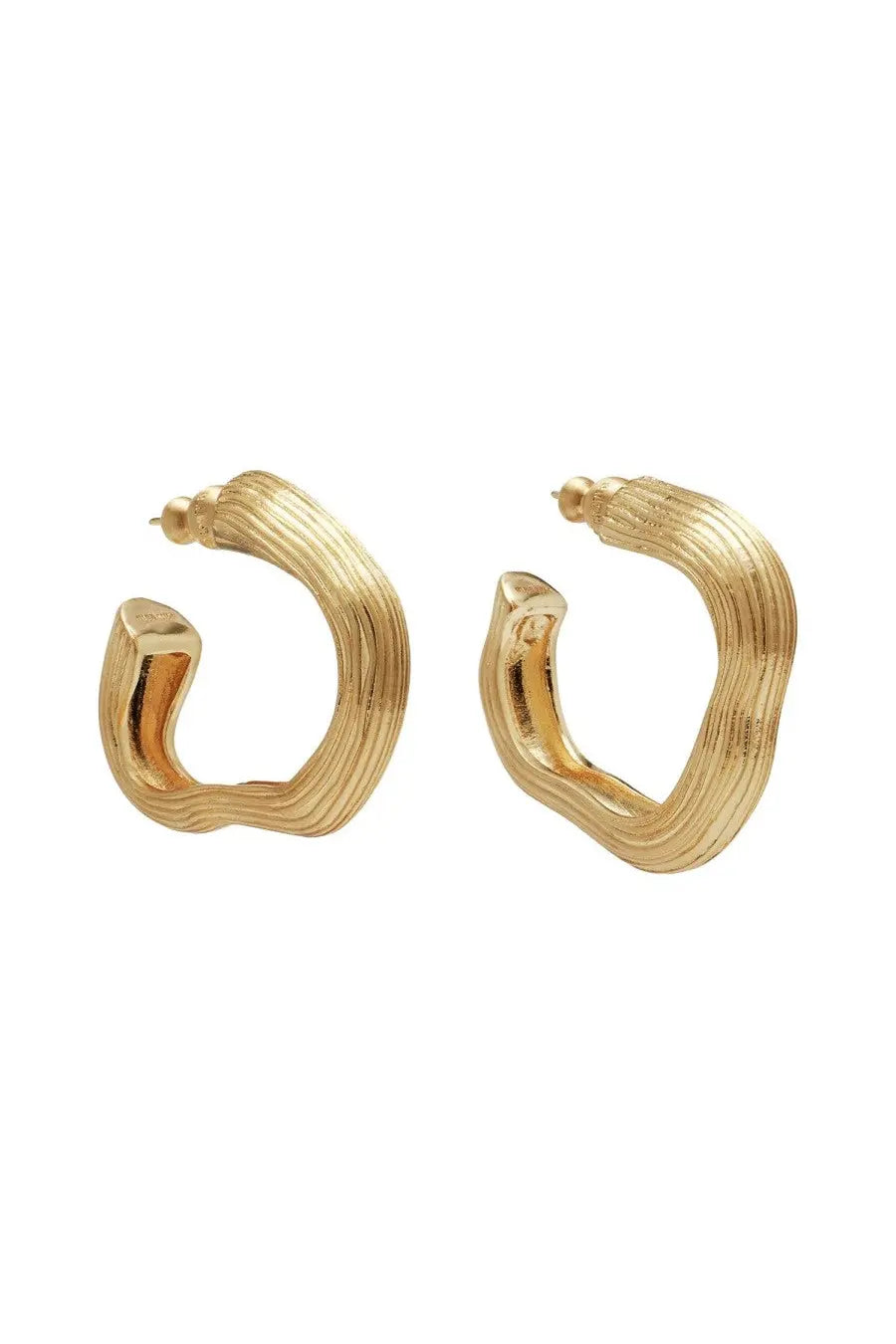 Cult gaia women’s palais gold-toned hoop earrings with textured ribbed surface and slightly irregular shape