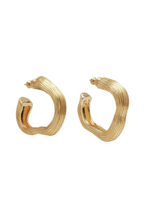 Cult gaia womens palais earrings gold gold-toned hoop earrings with textured ribbed surface and irregular shape