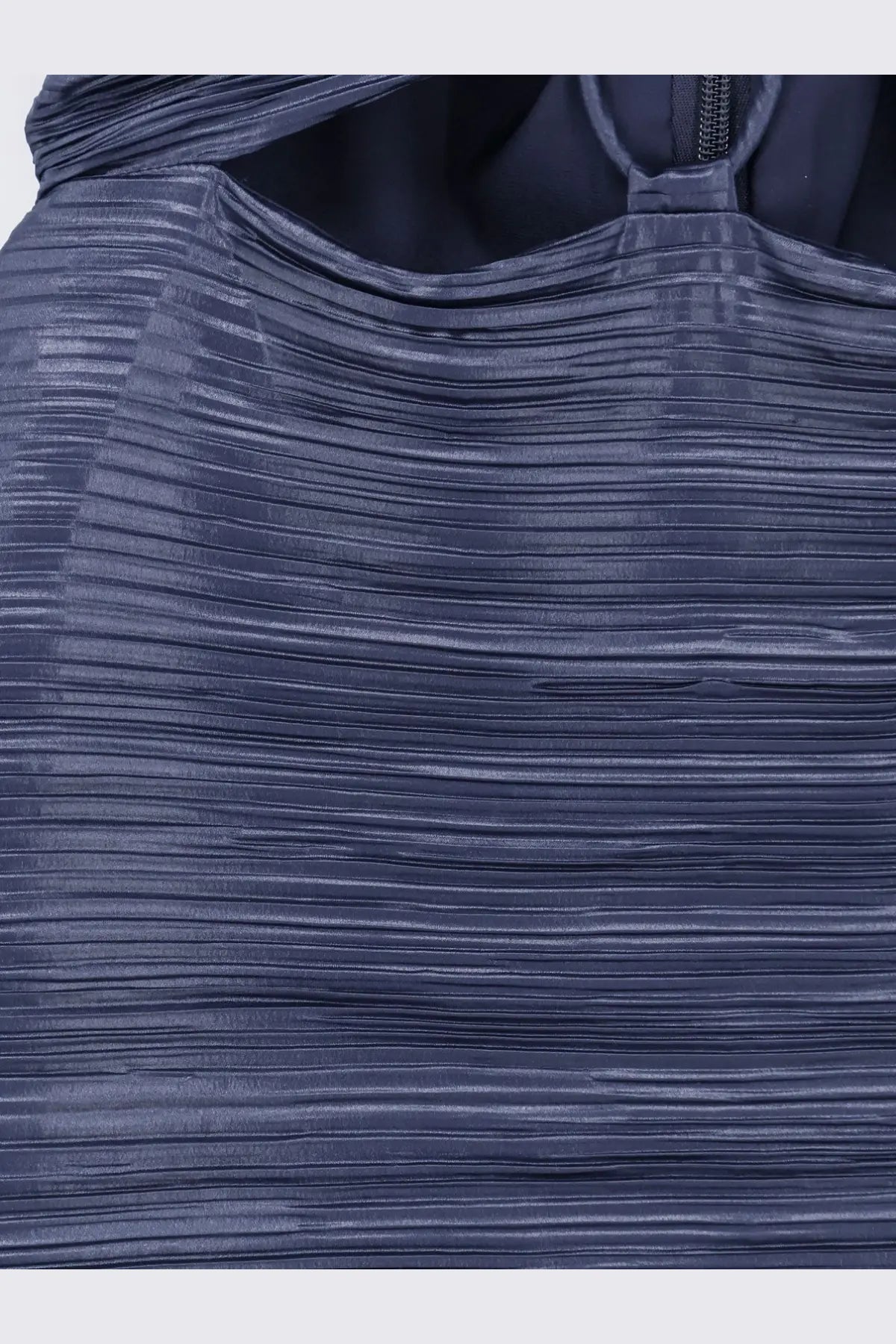 Cult gaia women’s pleated fabric jahzara dress deep lake in navy blue with subtle sheen and structured horizontal folds