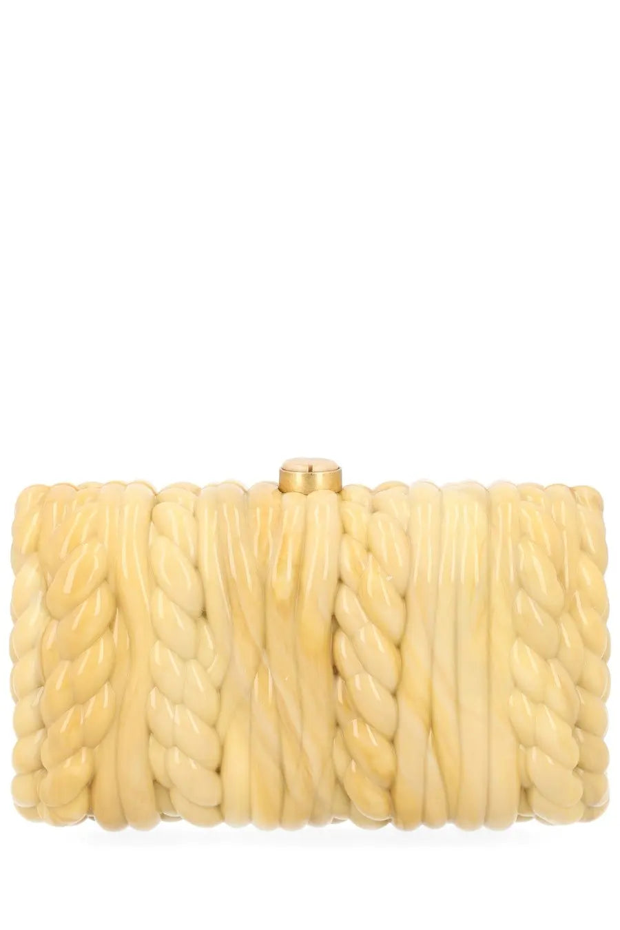 Cream-colored rope-textured clutch with gold-tone clasp from Cult Gaia women’s pochette Helene beige collection