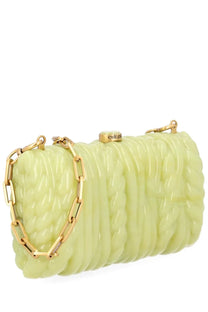 Cult Gaia women’s pochette Helene green pale green textured clutch bag with gold-toned chain strap and clasp