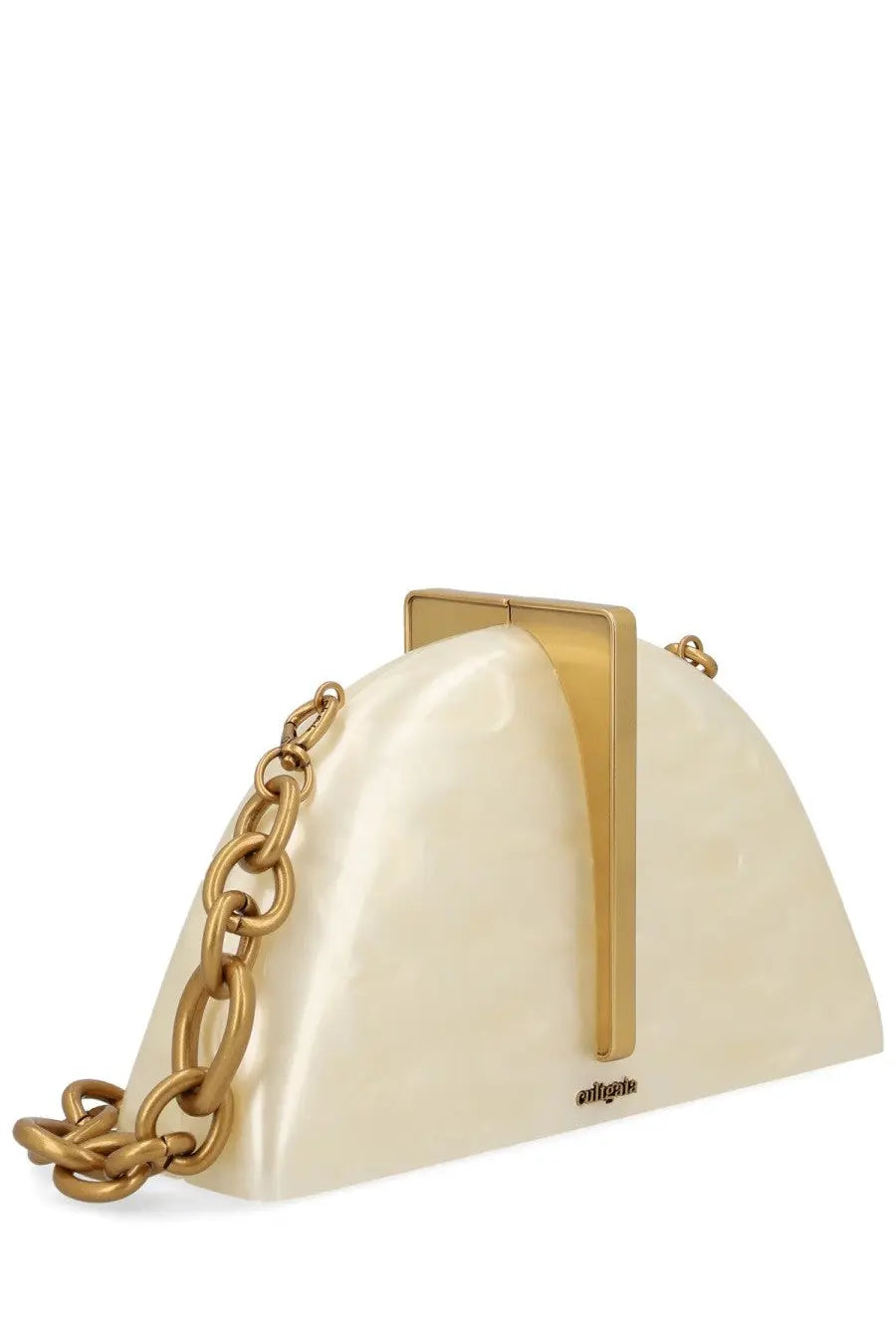 Cult gaia women’s pochette laguna white cream resin clutch with bold gold clasp and matching chain strap