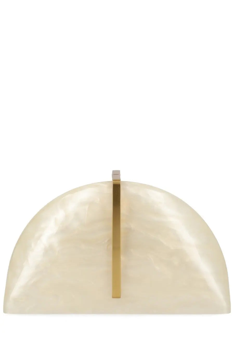 Cream-colored semi-circular leather clutch with sleek gold-tone metal clasp in Cult Gaia women’s pochette Laguna White