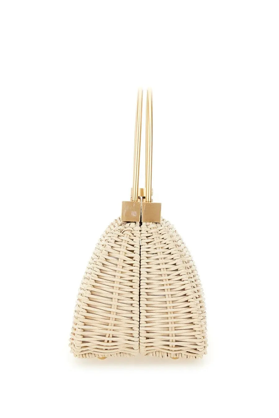 Beige woven wicker Cult Gaia Estelle handbag with gold-tone metal handles and clasp for women