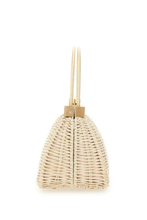 Beige woven wicker Cult Gaia Estelle handbag with gold-tone metal handles and clasp for women