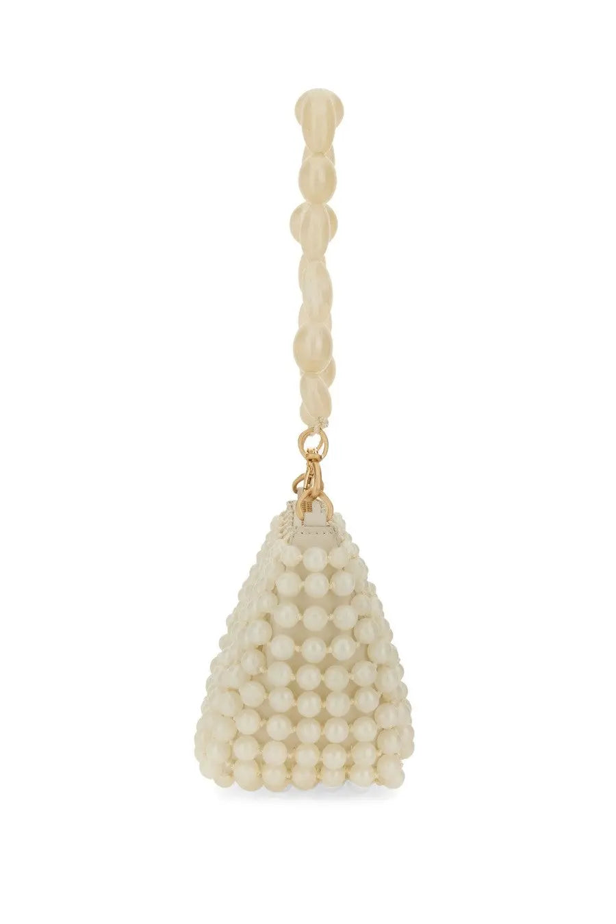 Cult Gaia women’s shoulder bag mercier white cream-colored beaded mini bag with twisted bead handle and gold-tone hardware