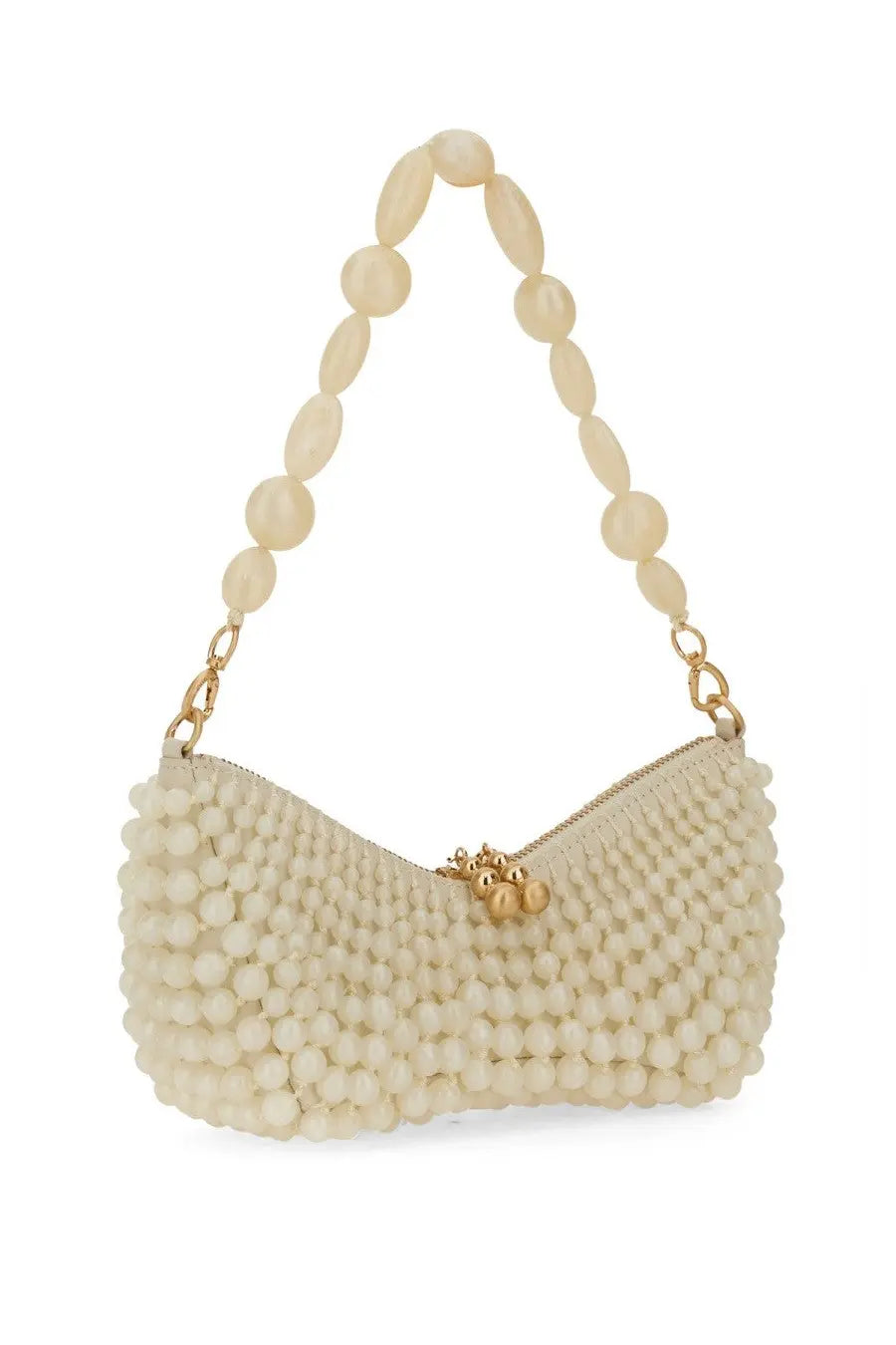 Cream-colored cult gaia women’s shoulder bag mercier white with beaded design pearl chain strap and gold-tone hardware