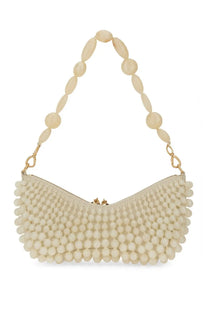 Cream-colored cult gaia women’s shoulder bag mercier white with curved pebble textured body and oval beaded handle