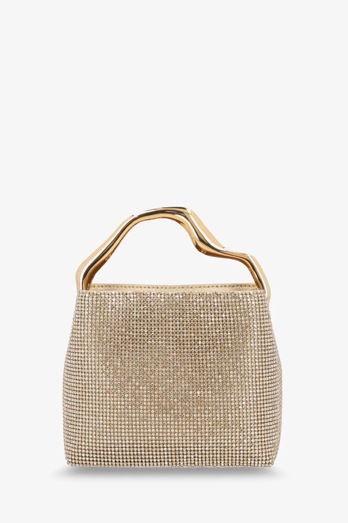 Cult gaia women’s solene mini handbag beige gold-toned crystal-embellished with sleek curved metallic handle