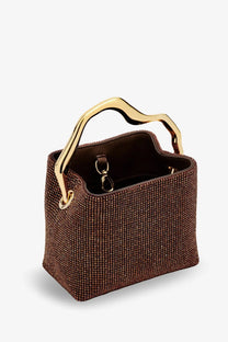 Cult Gaia women’s solene mini handbag in brown with crystal embellishments and a sleek gold-tone handle
