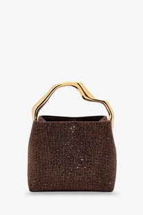 Cult Gaia women’s solene mini handbag in java brown crystal-encrusted with a sleek gold-toned sculptural handle