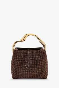 Cult gaia women’s solene mini handbag java with brown crystal-encrusted body and sleek gold-toned handle