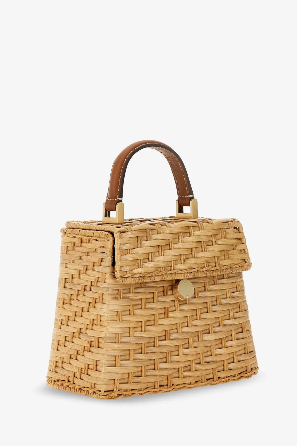 Cult gaia women’s sybil wicker handbag white with woven straw body brown leather handle and gold-tone hardware