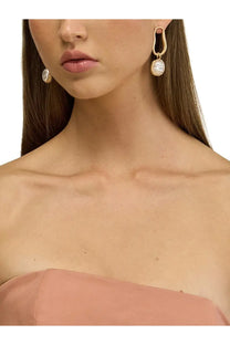 Cult gaia women’s true earrings gold-toned hoops with a central oval-shaped pearl accent