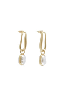Cult gaia women’s true earrings gold are gold-toned hoops with dangling irregular white pearls for elegant wear