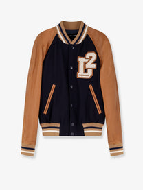 Dsquared2 Men's Varsity Wool and Leather Bomber Blue