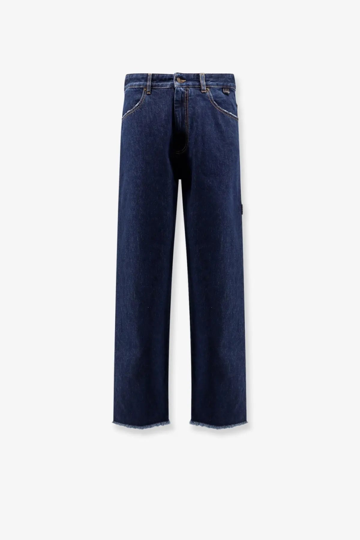 Darkpark men’s john jeans in dark indigo denim with a straight-leg cut and frayed hems