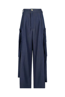 Darkpark women’s cargo pants ruth blue navy high-waisted wide-leg pants with side pockets in cotton blend fabric