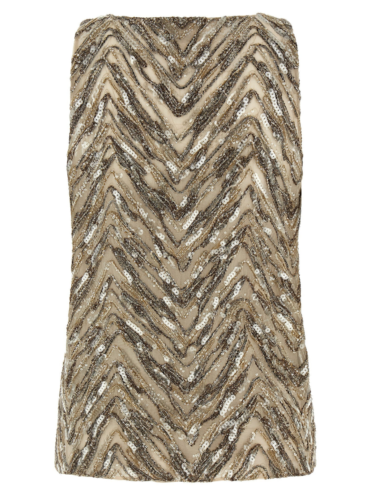 Brunello Cucinelli Dazzling Chevron Embroidery Top Beige