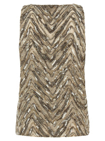 Brunello Cucinelli Dazzling Chevron Embroidery Top Beige