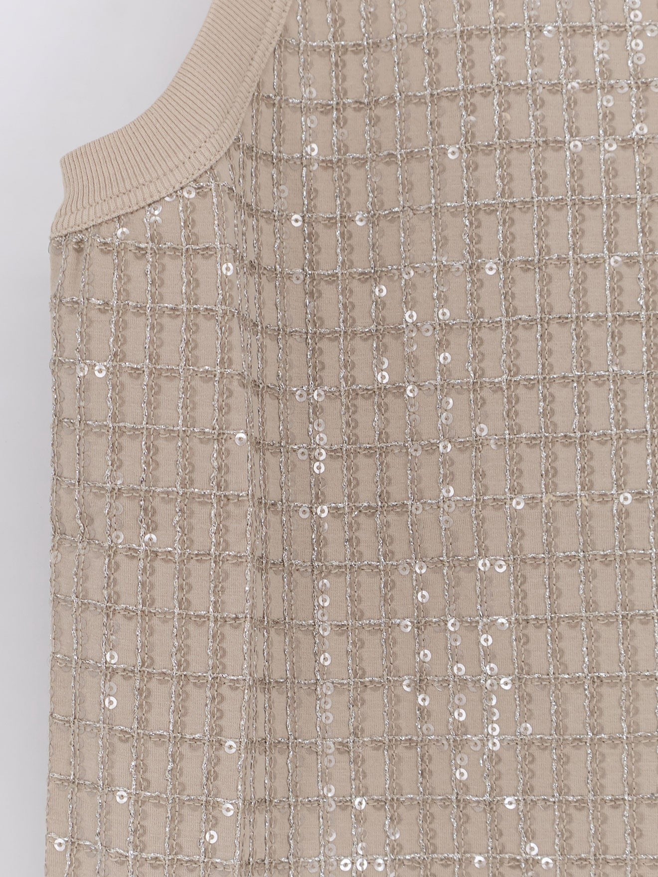 Brunello Cucinelli Women's Dazzling Check Embroidery Top Beige