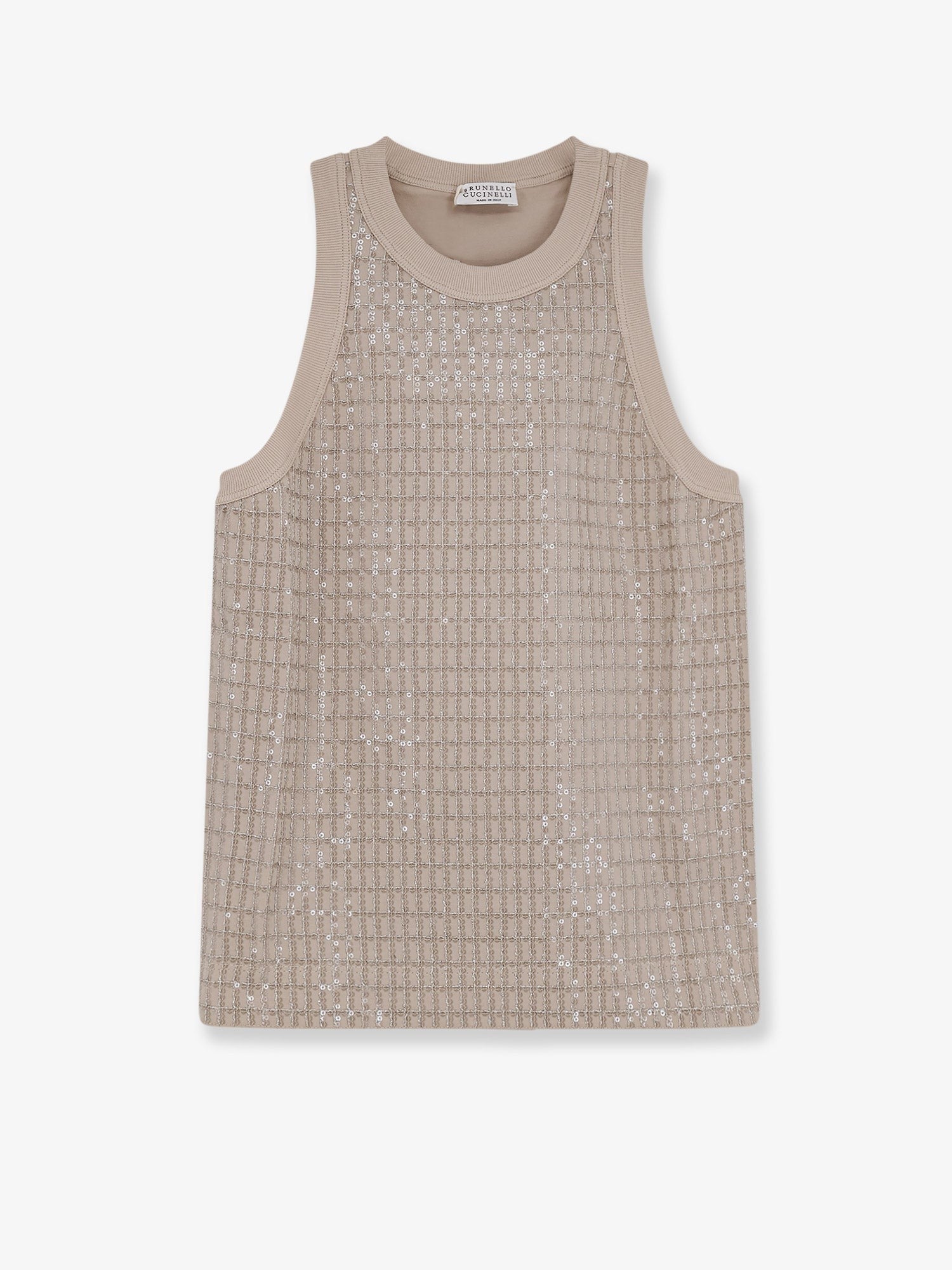 Brunello Cucinelli Women's Dazzling Check Embroidery Top Beige