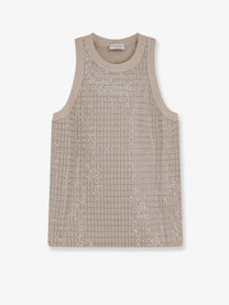 Brunello Cucinelli Women's Dazzling Pattern Jersey Tank Top White