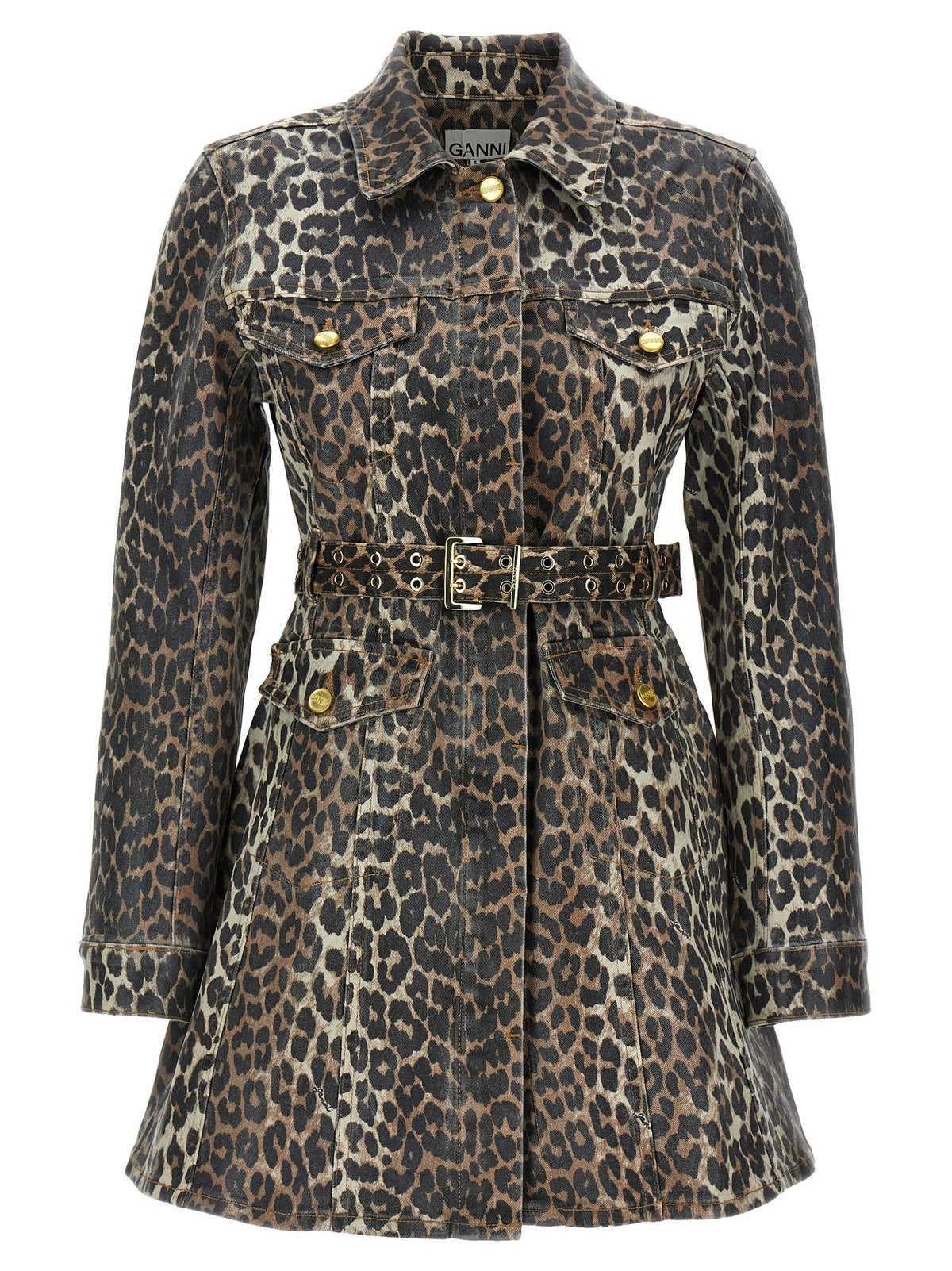 Ganni Denim Dress Gold