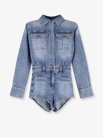 self-portrait Women's Rhinestone Denim Jumpsuit Blue