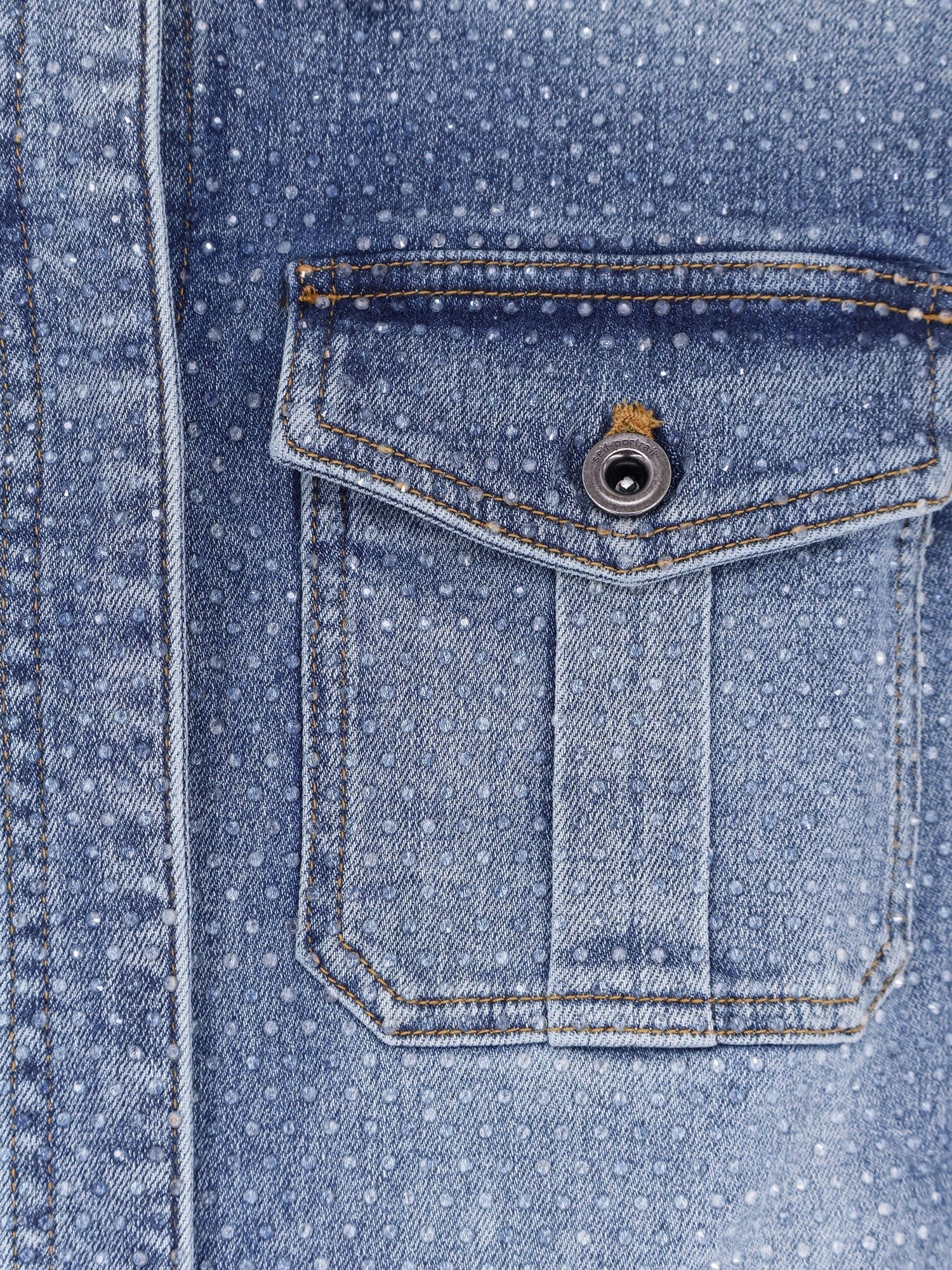 self-portrait Women's Rhinestone Denim Jumpsuit Blue