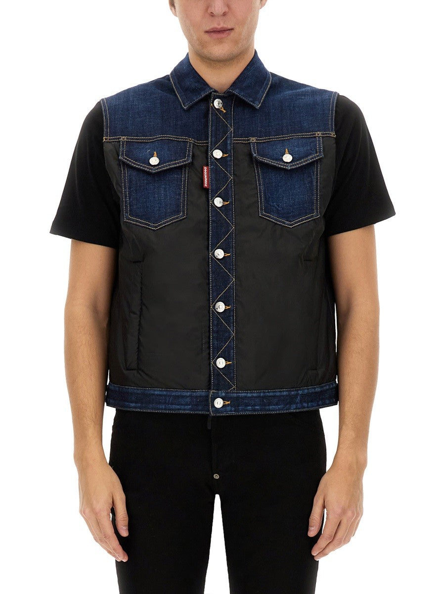 Dsquared2 Men's Denim Puffer Vest Blue