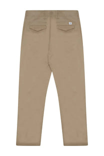 Back side of department five men’s regular fit khaki chino pants with subtle woven texture and two back pockets