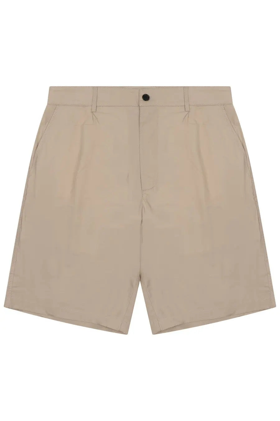 Department Five men’s beige pleated shorts with a single black button at the waistband in lightweight fabric