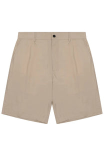 Department Five men’s beige pleated shorts with a single black button at the waistband in lightweight fabric