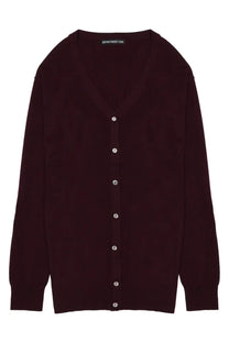Department five women’s cardigan college in lana merino red with deep burgundy v-neck and silver buttons